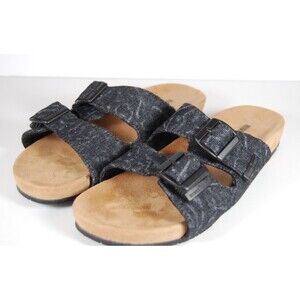 Minnetonka Slide Sandals 7 Black Denim Casual Boho Hippie Comfy Cozy